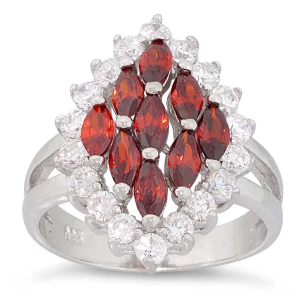 925 STERLING SILVER Simulated Garnet Cubic Zirconia Marquise Ring - Picture 16 of 16